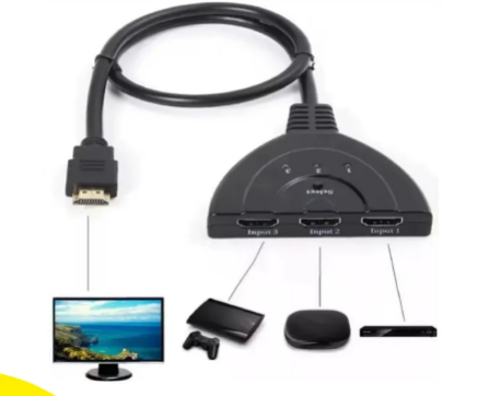 Cabo adaptador 3x1 para switch hub HDMI, 3 entradas e 1 saída, alta resolução, Full HD 4K, compatível com TV, PC, notebook, console, filmes