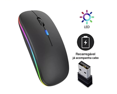 Mouse Wireless Recarregável Led Rgb 2.4 Ghz Sem Fio