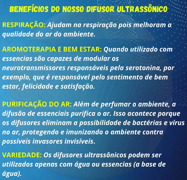 Difusor de aromatizador de óleos essenciais elétrico com carregador USB