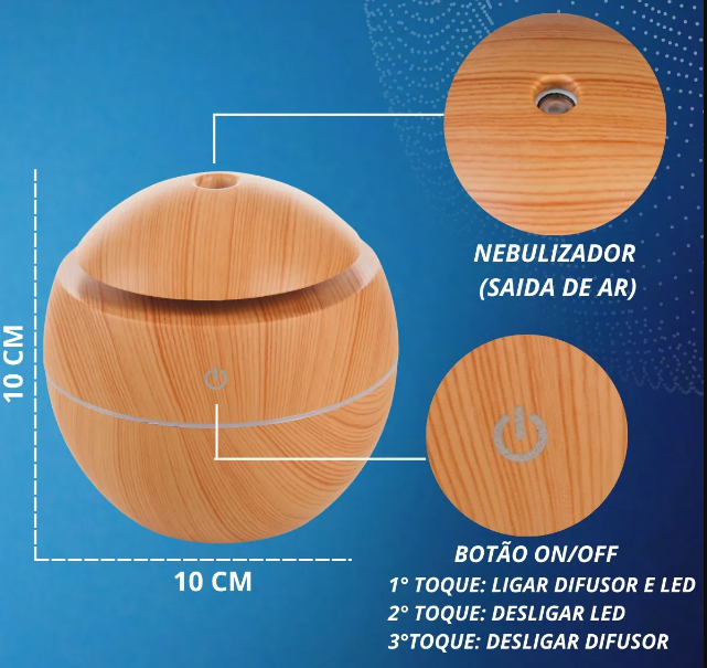 Difusor de aromatizador de óleos essenciais elétrico com carregador USB