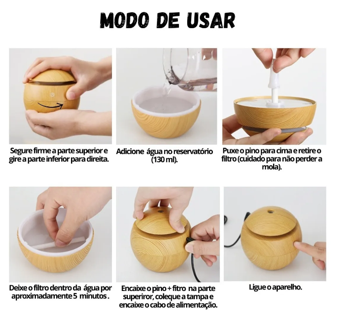 Difusor de aromatizador de óleos essenciais elétrico com carregador USB