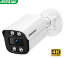 Câmera IP ASECAM 4K 8MP CCTV externa com áudio POE H.265 Onvif com detecção humana por IA e luz colorida, alarme e câmera de vigilância de segurança