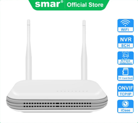 Gravador de vídeo em rede Smart Wifi NVR 8CH 5MP H.265 para sistema de segurança sem fio com suporte para detecção facial Onvif HDD 2,5'' ICsee APP