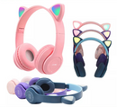 Fone de ouvido Bluetooth com orelhas de gatinho LED para meninos e meninas em cores variadas