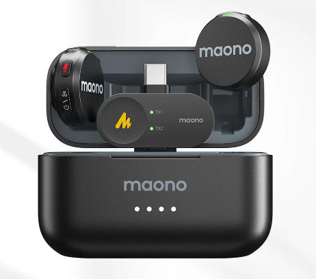 Microfone de lapela sem fio Maono Wave T5 com cancelamento de ruído para gravação de vídeo e streaming, compatível com câmeras de celulares