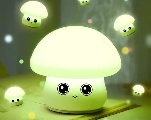 Mini Luminária Cogumelo Fofo Abajur Led Silicone Touch Recarregável