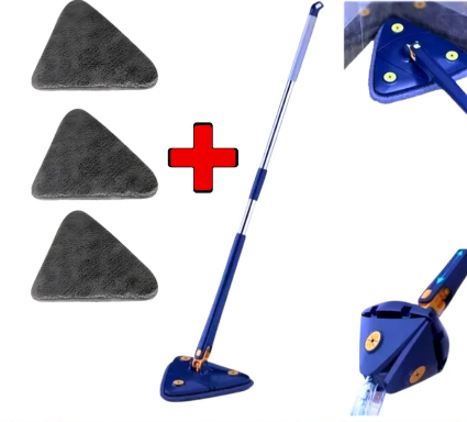 Kit Mop Esfregão Rodo Limpeza, Esfregão Triângulo Ajustável Giratório 360° + 3 refis