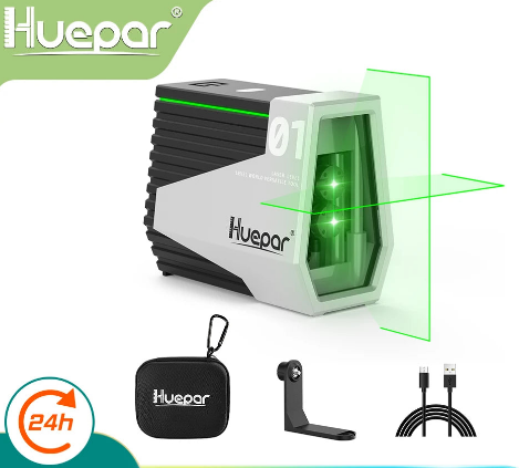 Nível a laser verde Huepar E011G, autonivelante, linha cruzada, ferramenta recarregável, sensor de movimento e modo de pulso - acene com a mão para alternar