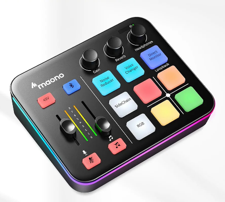 Interface de áudio para jogos MAONO G1 NEO, efeitos sonoros personalizados, mixer de áudio, streaming com microfone XLR para voz de jogos