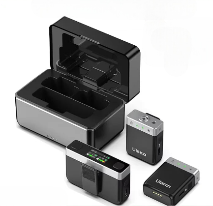 Ulanzi AM18 U-Mic 2.4G Microfone estéreo sem fio com captação de 100 m, gravação de canal duplo de 20+ horas para DSLR, iOS, Android, PC, entrevista ao vivo