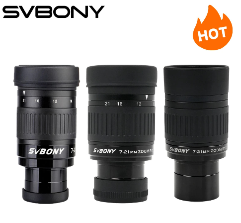 Ocular Svbony SV135 com zoom de 1,25" de 7 mm a 21 mm, design óptico totalmente multirrevestido, para usuários de óculos