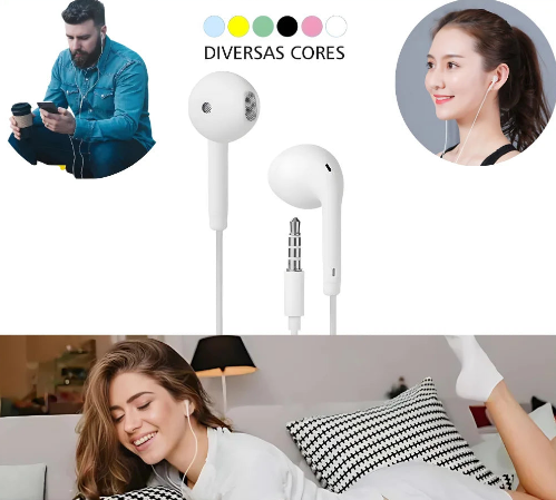 Fone de ouvido Macaron com fio, microfone e botão de chamada em cores sortidas.