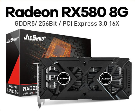 JIESHUO Original Radeon RX750, RX580, RX590 8GB Placa de Vídeo 256Bit 2048SP GDDR5 Memória Placa de Videogame PCIE3.0x16 DVI DP para Computador Desktop