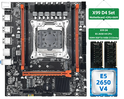 Kit de placa-mãe MOUGOL X99 D4 com processador Intel LGA2011-3 Xeon E5 2650 V4 + memória RAM DDR4 2x8GB 2133MHz NVMe M.2 SATA para jogos.