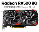 Placa de vídeo JIESHUO Radeon GTX750 e  RX590 8G com memória GDDR5, PCIe 3.0 x16 e DVI/DP.