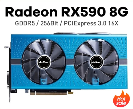 Placa de vídeo JIESHUO Radeon GTX750 e  RX590 8G com memória GDDR5, PCIe 3.0 x16 e DVI/DP.