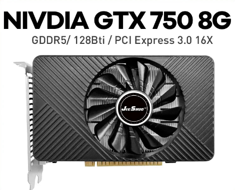 Placa de vídeo JIESHUO Radeon GTX750 e  RX590 8G com memória GDDR5, PCIe 3.0 x16 e DVI/DP.