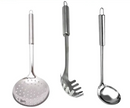 Kit 3 Utensilios de Cozinha em Inox. Escumadeira + Concha de Feijão + Pegador de Massa