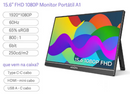 Monitor portátil ARZOPA de 15,6 polegadas FHD 1080P IPS USB-C Mini-HDMI, segunda tela externa para Mac, laptop, PC, Switch, Xbox, PS4/5 e Xbox.