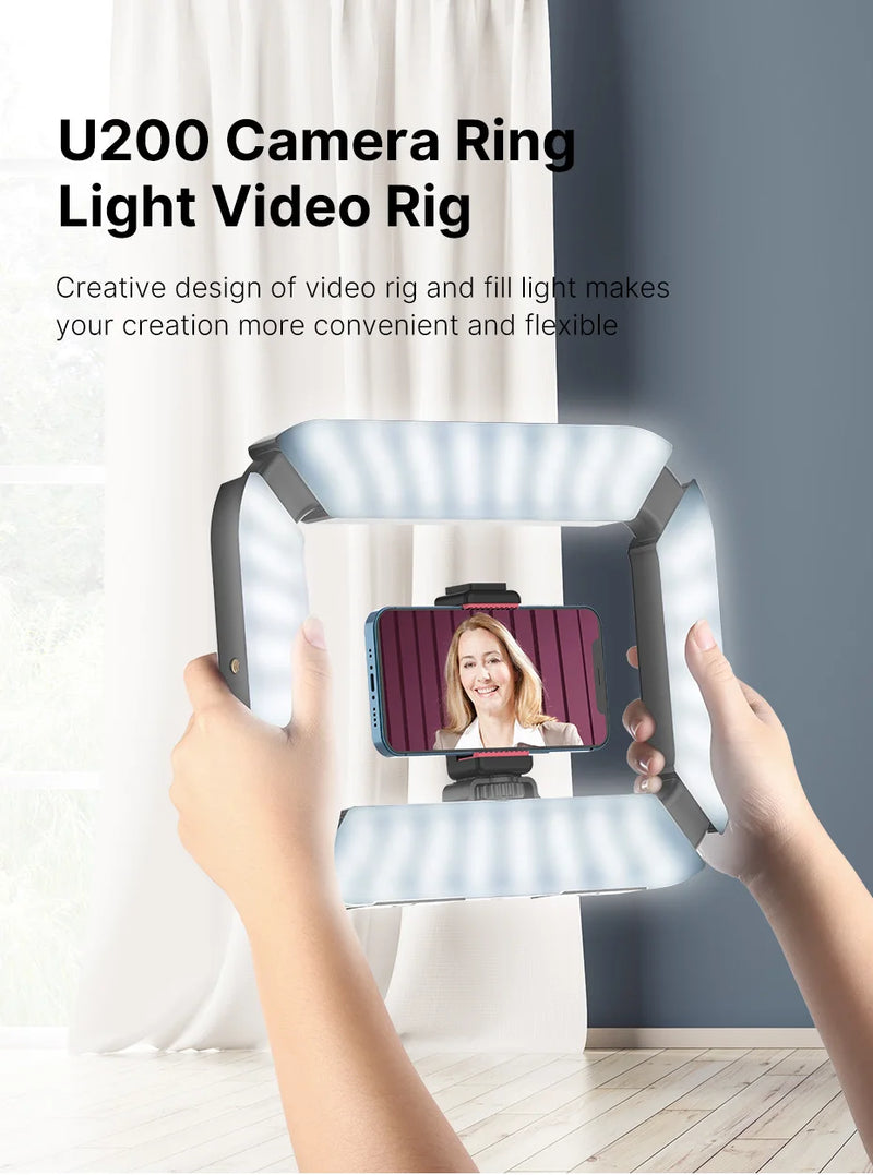 Ulanzi U200 Smartphone Video Rig LED Ring Light para câmera de celular GoPro Youtube Live Lamp com sapata fria para microfone e tripé de vídeo