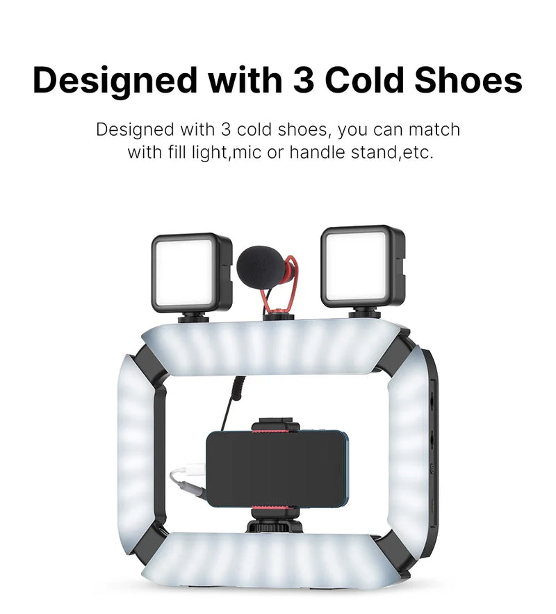 Ulanzi U200 Smartphone Video Rig LED Ring Light para câmera de celular GoPro Youtube Live Lamp com sapata fria para microfone e tripé de vídeo