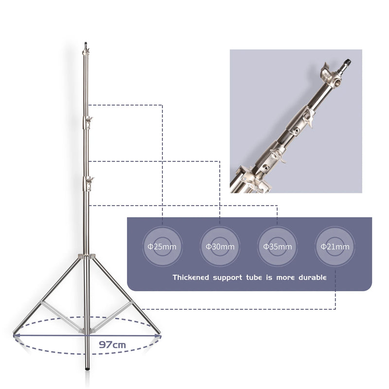 Tripé de pressão de ar de 290 cm com rolamento de 10 kg para câmera, suporte de luz de aço inoxidável para anel de luz, transmissão ao vivo no YouTube e fotografia, macio