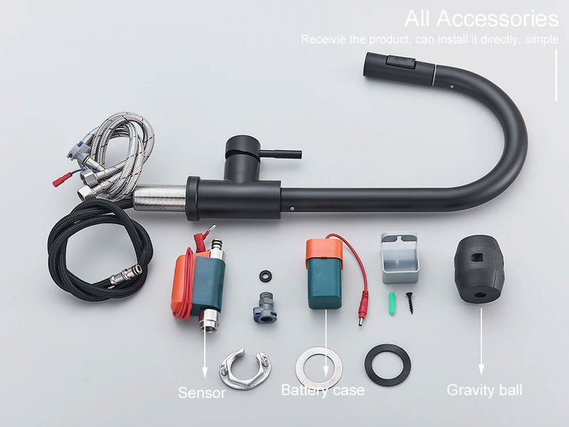 Torneira de cozinha preta com sensor de toque, controle sensível ao toque, misturador para cozinha.