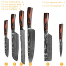 Chef knife 1-10 Pcs Set Kitchen Knives Laser Damascus Pattern Sharp Japanese Santoku Knife Cleaver Slicing Utility Knife