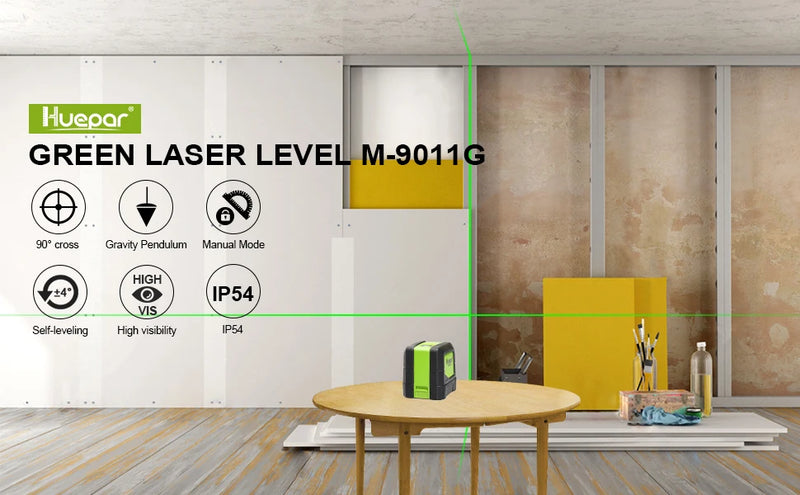 Huepar 2 Linhas Laser Nível Autonivelante (4 graus) Laser de Feixe Verde Vermelho Horizontal e Vertical Linha Cruzada com Base Magnética