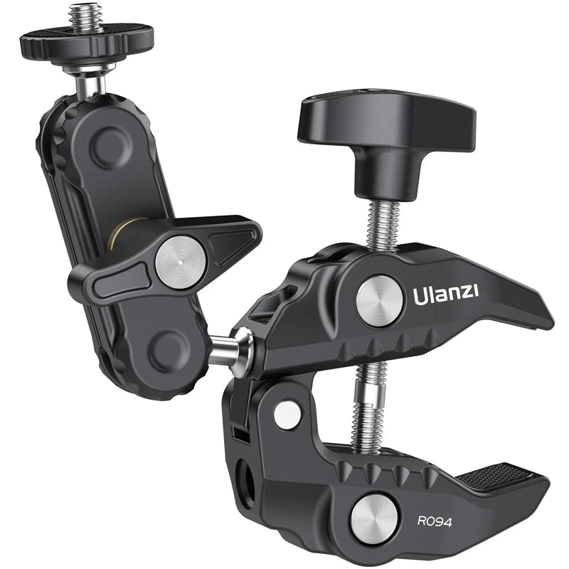 Grampo de metal Ulanzi Super com cabeça esférica dupla e braço mágico para câmera, luz, microfone, monitor de vídeo, braçadeira com rosca 1/4 3/8 para hastes e ganchos