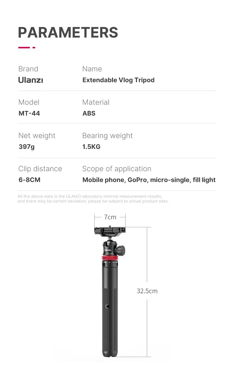Tripé MT-44 Ulanzi com 1,46m de Extensão para Celular, Selfies e Câmeras