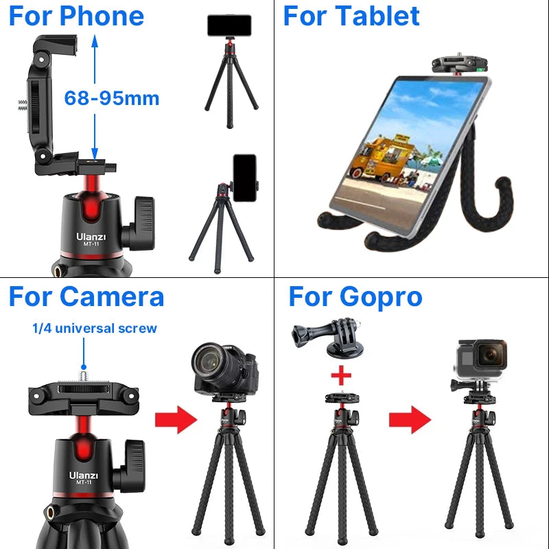 Ulanzi MT-11 Mini Tripé Polvo Flexível para GoPro iPhone Smartphone DSLR Câmera SLR Vlog Bastão de Selfie Portátil 2 em 1 Tripé