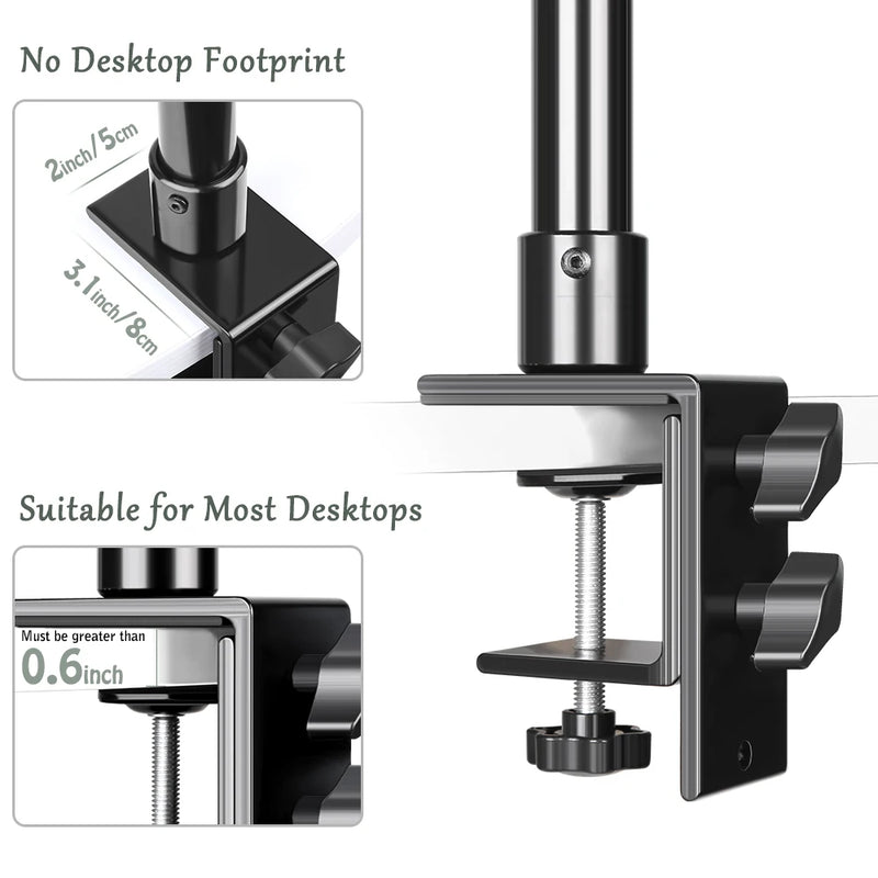 Suporte de mesa para tripé com cabeça esférica de 1/4" e anel de luz ajustável para mesa, suporte para câmera DSLR