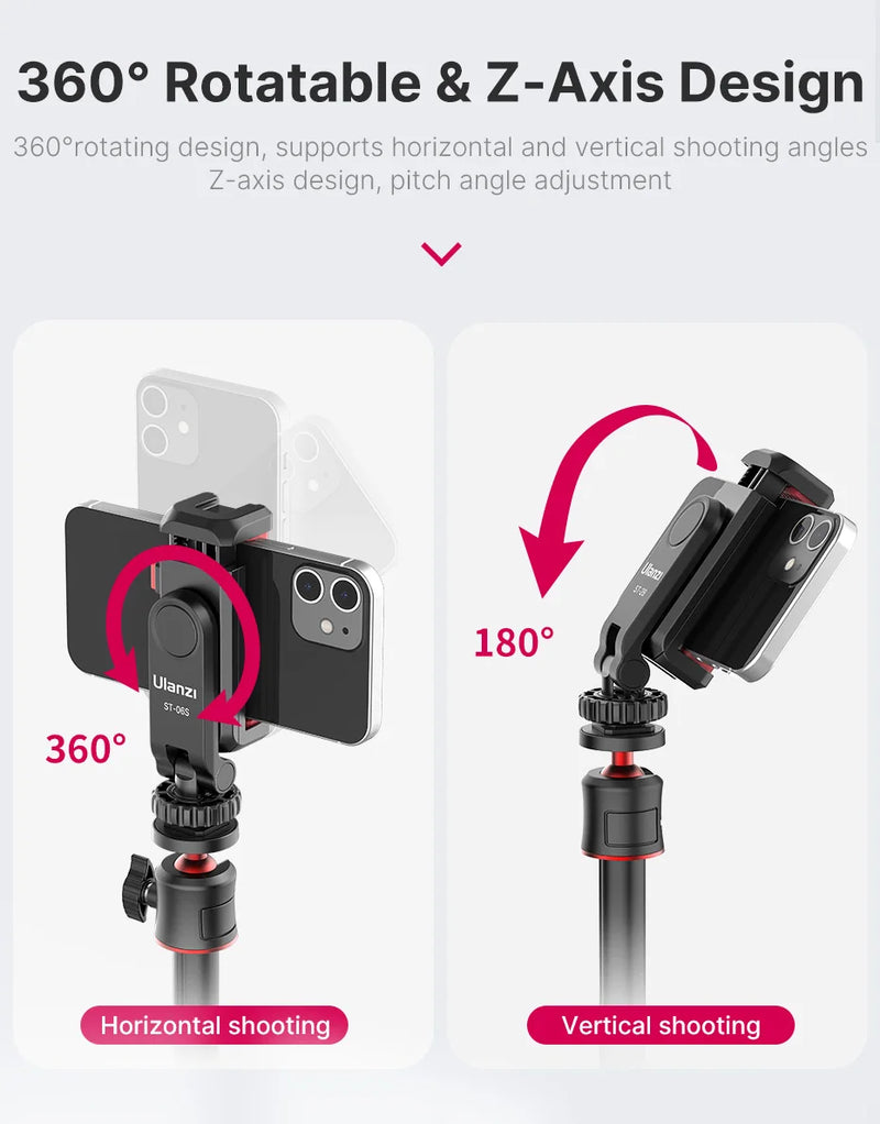 Suporte vertical para celular Ulanzi ST-06S para câmera DSLR, monitor, tripé, braçadeira para gravação de vlogs com smartphone