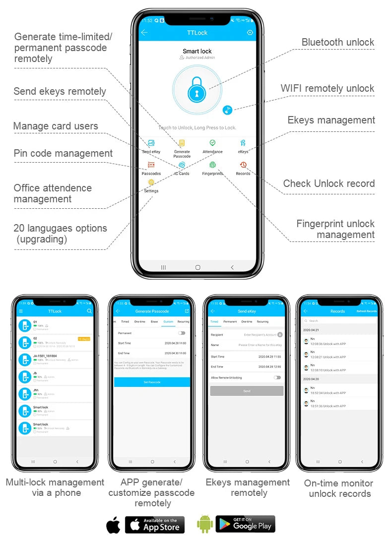 Fechadura elétrica de porta com impressão digital Bluetooth RAYKUBE F7 TT, versão com voz em português/inglês e alça maior