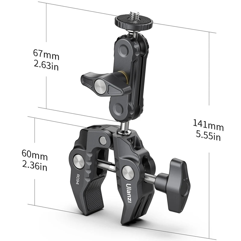 Grampo de metal Ulanzi Super com cabeça esférica dupla e braço mágico para câmera, luz, microfone, monitor de vídeo, braçadeira com rosca 1/4 3/8 para hastes e ganchos