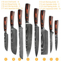 Chef knife 1-10 Pcs Set Kitchen Knives Laser Damascus Pattern Sharp Japanese Santoku Knife Cleaver Slicing Utility Knife