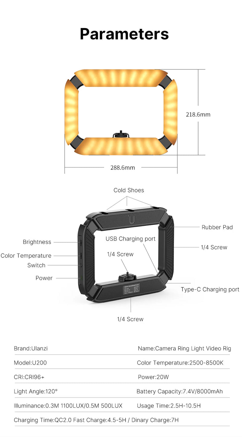Ulanzi U200 Smartphone Video Rig LED Ring Light para câmera de celular GoPro Youtube Live Lamp com sapata fria para microfone e tripé de vídeo