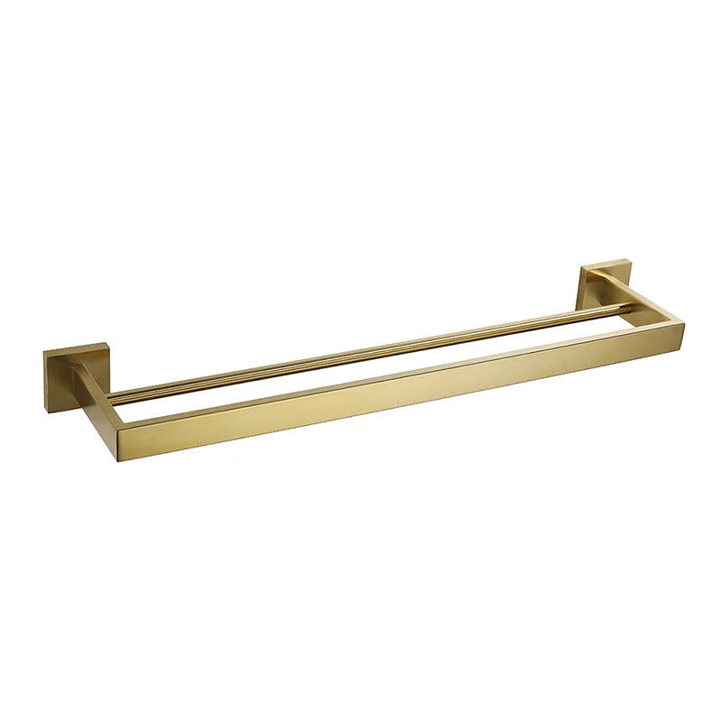Suporte de toalha quadrado duplo de aço inoxidável para parede, acessórios para banheiro, dourado escovado/escovado/espelhado/preto