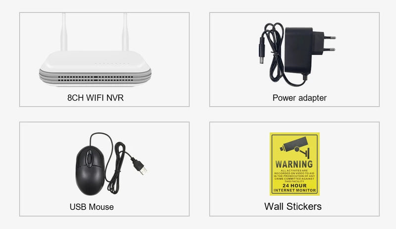 Gravador de vídeo em rede Smart Wifi NVR 8CH 5MP H.265 para sistema de segurança sem fio com suporte para detecção facial Onvif HDD 2,5'' ICsee APP