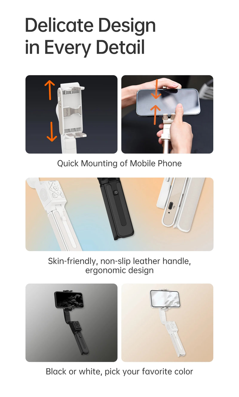 Estabilizador Gimbal Portátil Hohem iSteady Q para Celular, Haste Extensora, Tripé Ajustável com Controle Remoto para Smartphone