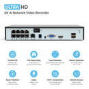 Sistema de segurança CCTV 4K 8 canais Poe NVR 8MP com detecção facial, vigilância de rede H.265, gravador de áudio e vídeo XMeye ONVIF H.View
