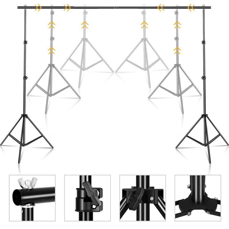 Kit de suporte de fundo com tecido verde para musselina, suporte telescópico ajustável com clipe para bolsa de transporte
