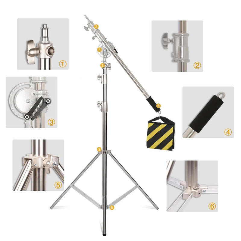 Suporte de luz de aço inoxidável SH 2,8 m para serviço pesado, peso de carga de 10 kg, tripé de suporte para estúdio fotográfico com luz LED