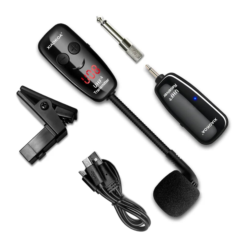 Microfone para saxofone Wireless Instruments, receptor e transmissor sem fio, alcance de 160 pés, plug and play, ótimo para trompetes XIAOKOA UHF