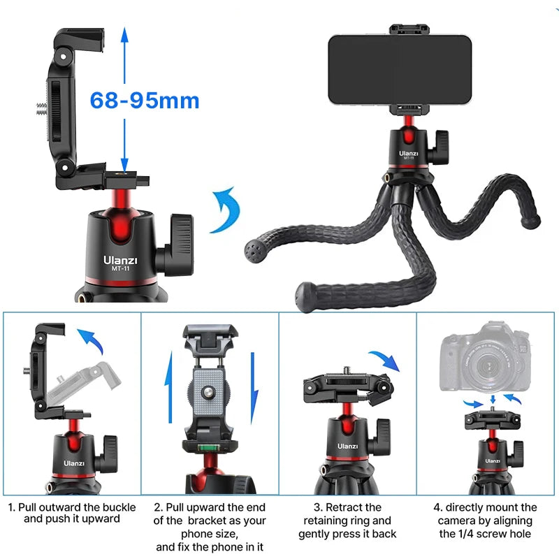 Ulanzi MT-11 Mini Tripé Polvo Flexível para GoPro iPhone Smartphone DSLR Câmera SLR Vlog Bastão de Selfie Portátil 2 em 1 Tripé