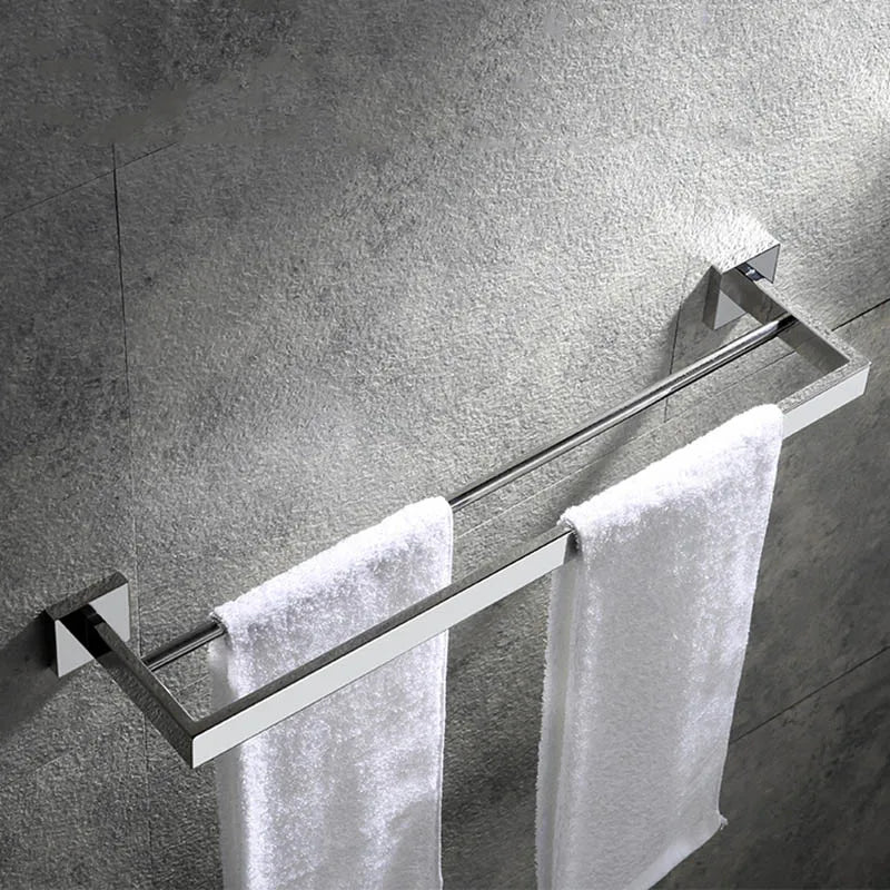 Suporte de toalha quadrado duplo de aço inoxidável para parede, acessórios para banheiro, dourado escovado/escovado/espelhado/preto