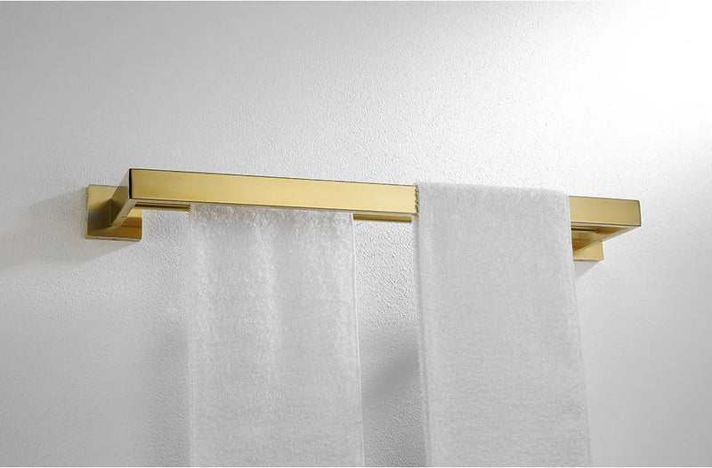 Suporte de toalha quadrado duplo de aço inoxidável para parede, acessórios para banheiro, dourado escovado/escovado/espelhado/preto