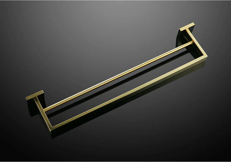 Suporte de toalha quadrado duplo de aço inoxidável para parede, acessórios para banheiro, dourado escovado/escovado/espelhado/preto