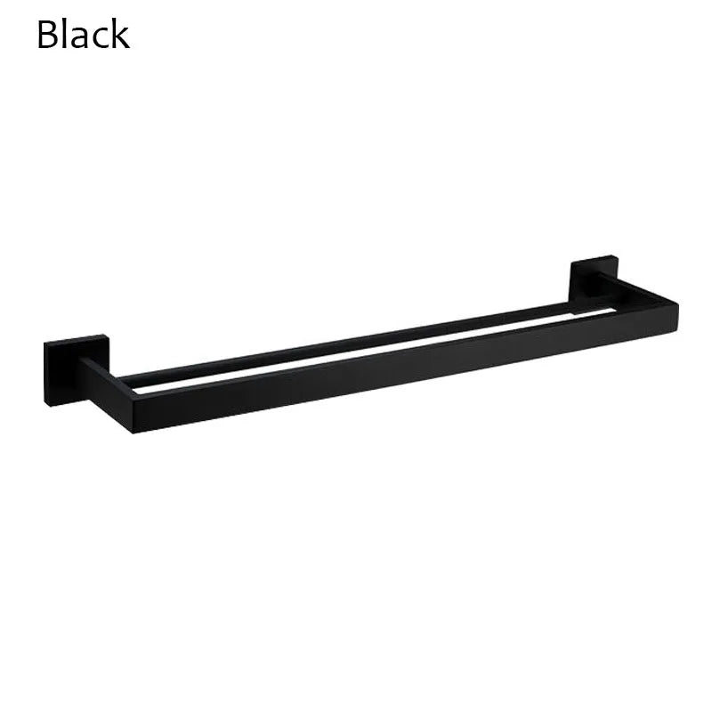 Suporte de toalha quadrado duplo de aço inoxidável para parede, acessórios para banheiro, dourado escovado/escovado/espelhado/preto
